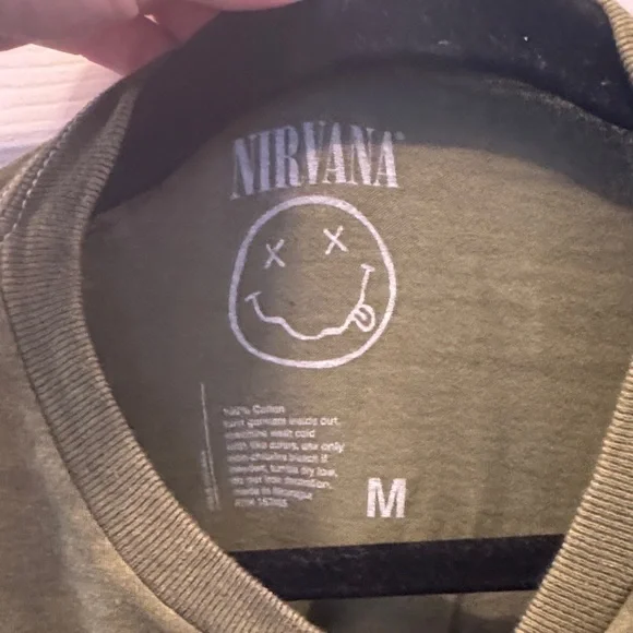 NIRVANA Army Green Smiley Face Tee - Picture 3 of 4
